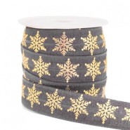 Elastic ribbon 15mm snowflake Grey